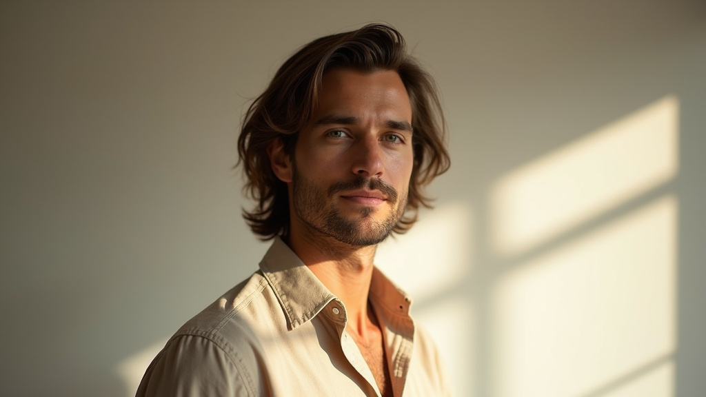 Homme avec coupe shag texturé, tendance cheveux mi-longs 2026