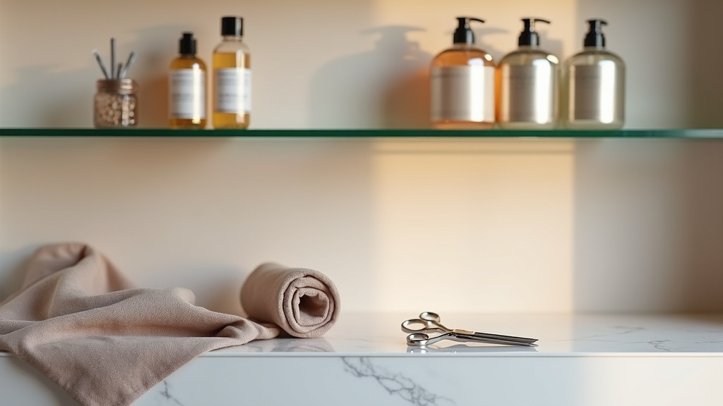 Étagères de produits capillaires professionnels dans une boutique La Boutique du Coiffeur